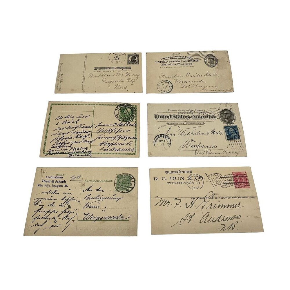 United States And Germany Antique Postal Cards Canceled And Used, Lot of 6 AS-IS